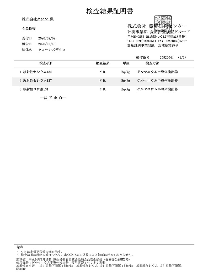クィーンズザクロ　ヨウ素・セシウム検査
